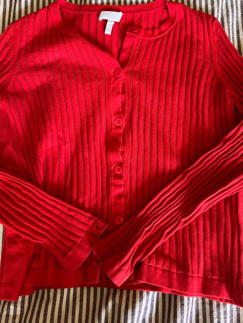 Escada Sport Red Ribbed Knit Button Cardigan Sweater Small